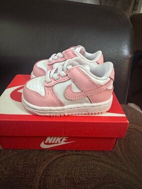 Nike Kids Pink and White Strap Sneakers